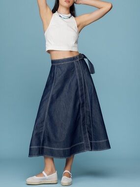 Pilcro side-slit Denim a-line Midi Skirt
